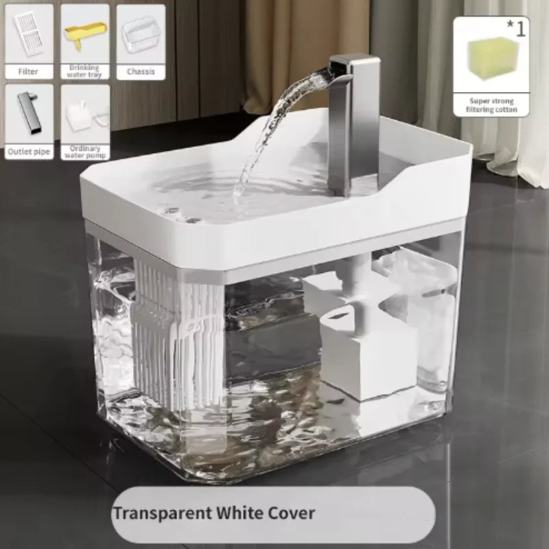 USB Cat Water Fountain with Auto Filter Transparent Anti-Dry Burning Recirculating Dispenser Includes Pump for Cats
