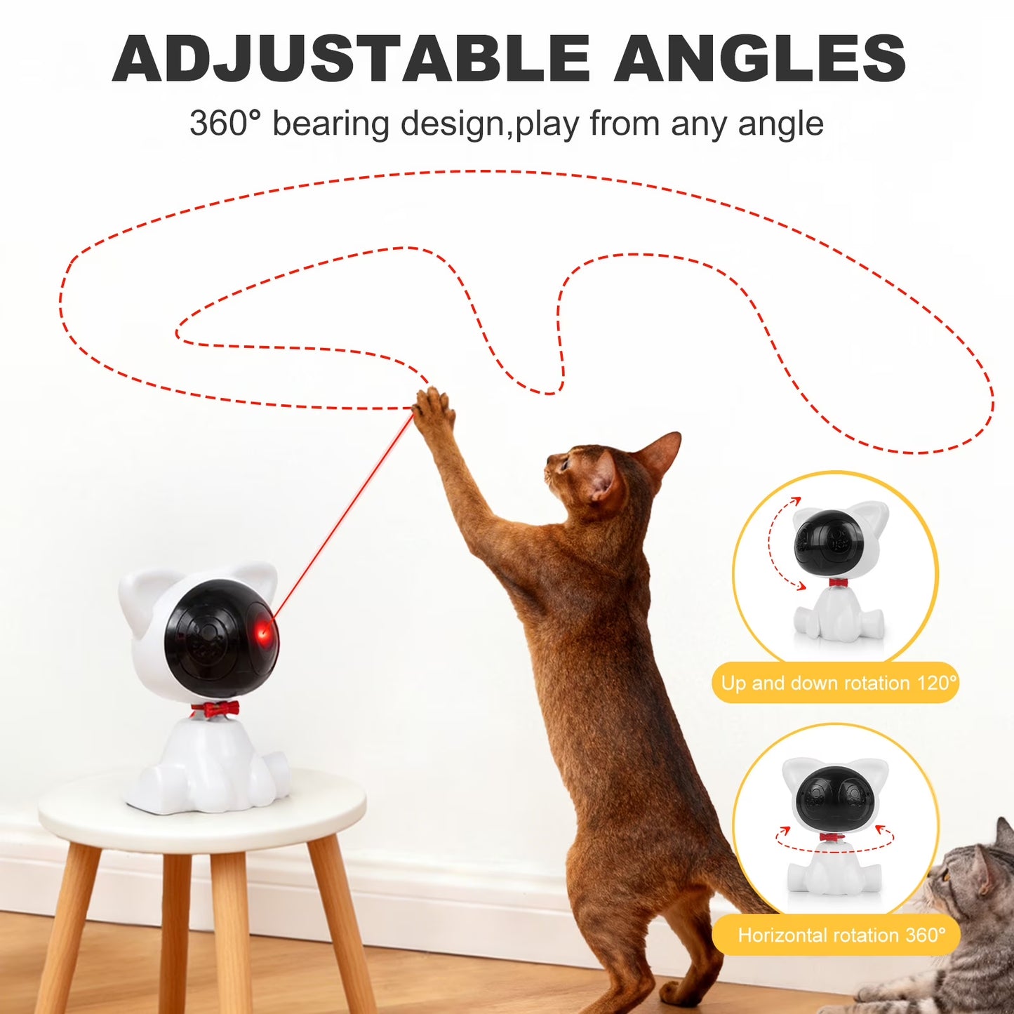 Risehigh Laser Cat Toys for Indoor Cats with Random Trajectory, 3 Modes & 2 Speeds, 360° Rotation, Rechargeable Automatic Interactive Toy for Bored Adult Cats & Kittens, White