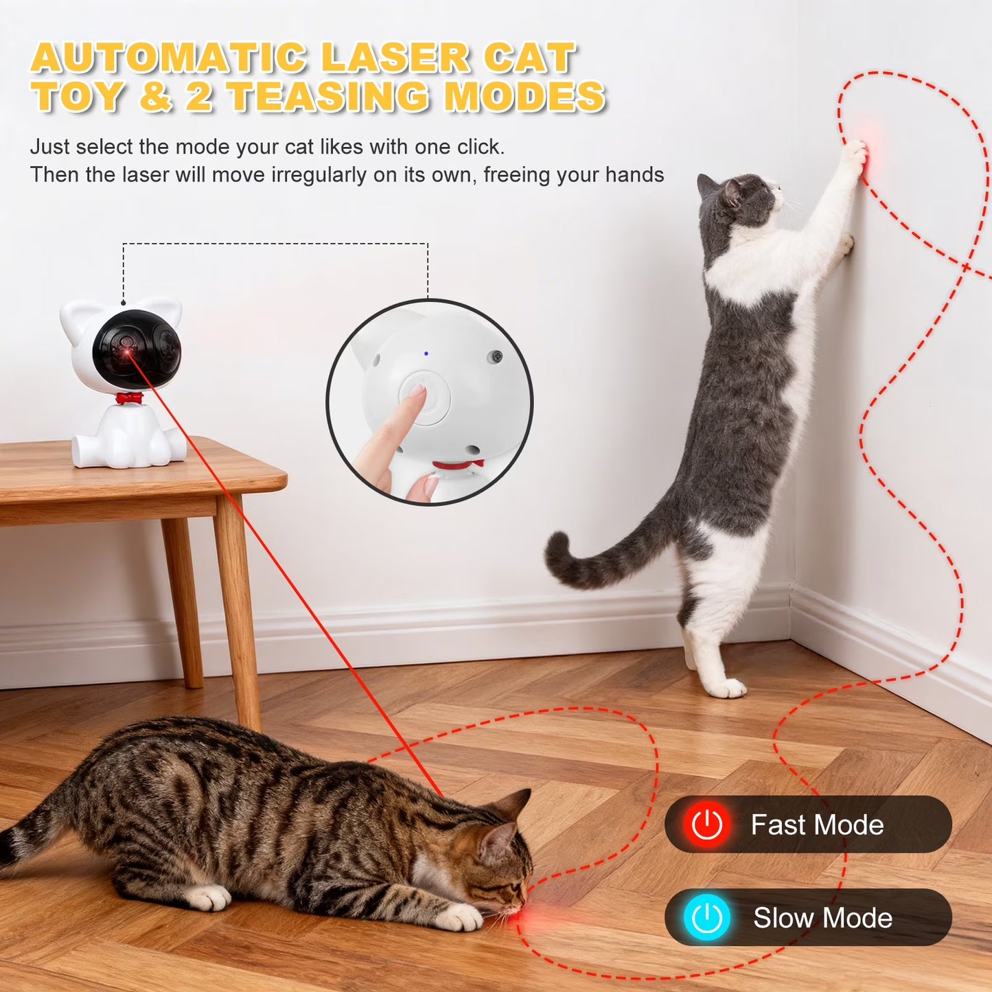 Risehigh Laser Cat Toys for Indoor Cats with Random Trajectory, 3 Modes & 2 Speeds, 360° Rotation, Rechargeable Automatic Interactive Toy for Bored Adult Cats & Kittens, White
