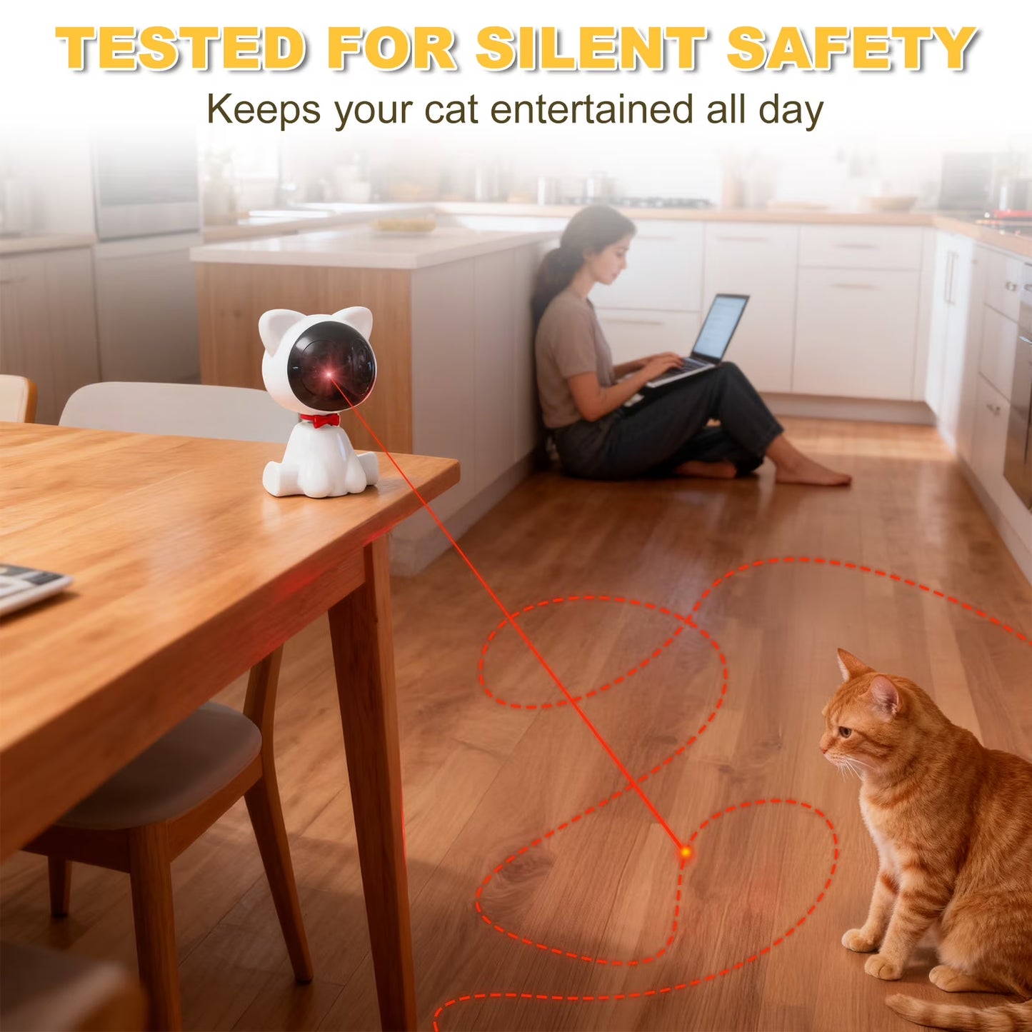 Risehigh Laser Cat Toys for Indoor Cats with Random Trajectory, 3 Modes & 2 Speeds, 360° Rotation, Rechargeable Automatic Interactive Toy for Bored Adult Cats & Kittens, White